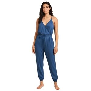 Joie Silk Sleeveless Racerback Surplice Neck/Wrap Blue Jumpsuit Elegant - Sz M